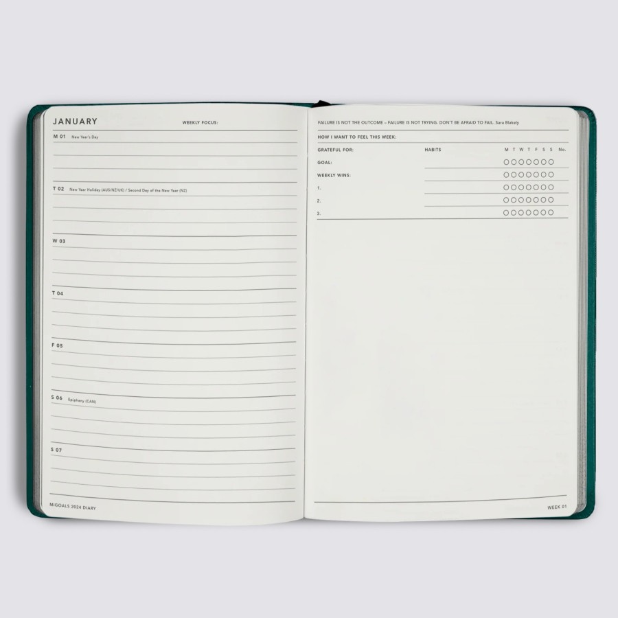 Diaries MiGoals All Dated Diaries | 2024 A5 Weekly Notes Diary - Black