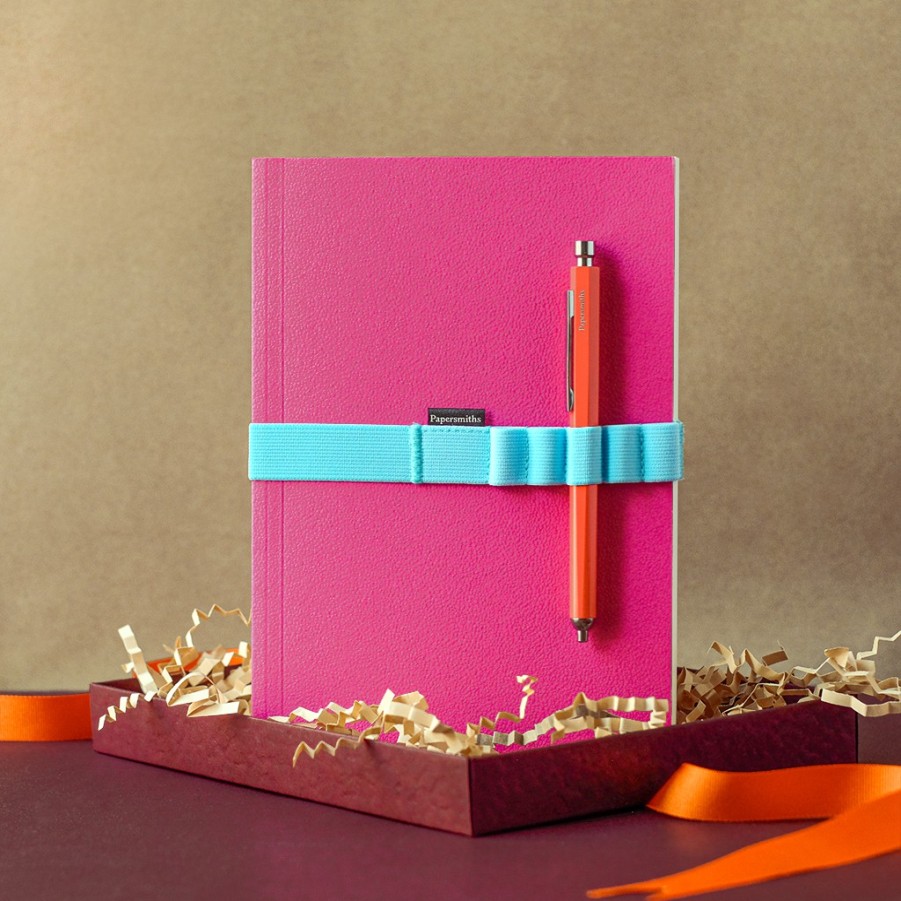 Edits Papersmiths Papersmiths Own Brand | Fuchsia Notebook, Pen And Band Trio - Primo Ballpoint Pen / Plain Paper