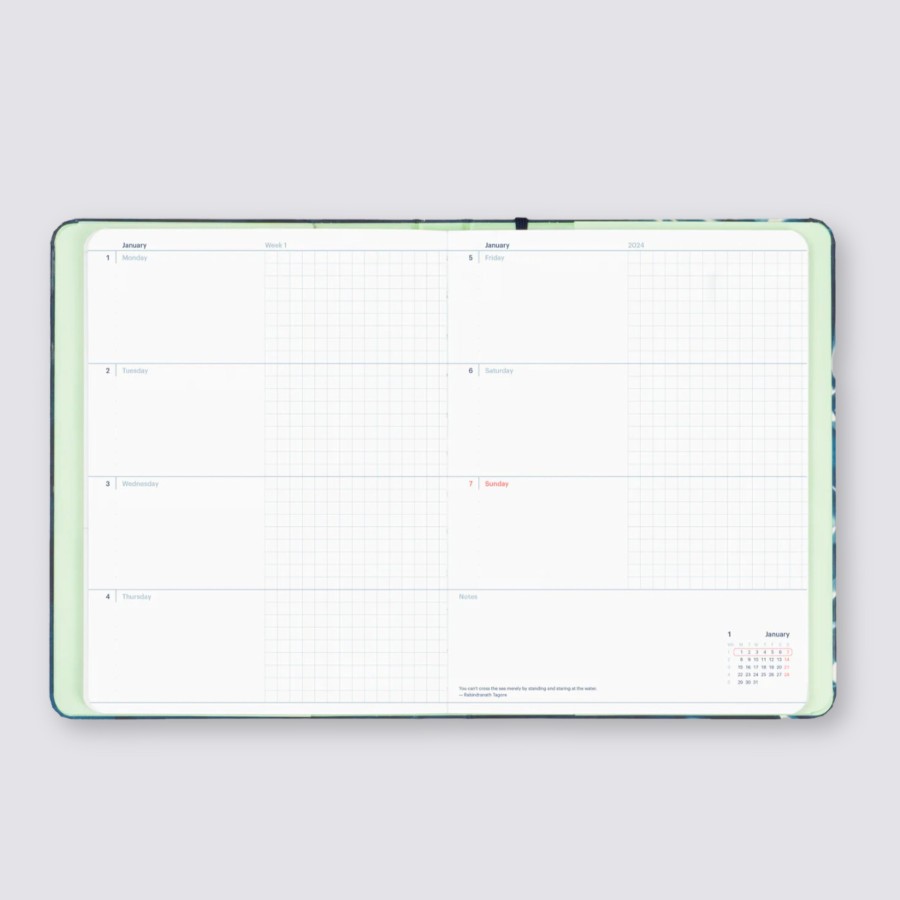 Diaries Mossery Weekly Diaries | 2024 Refillable Dated Diary - Plain Navy