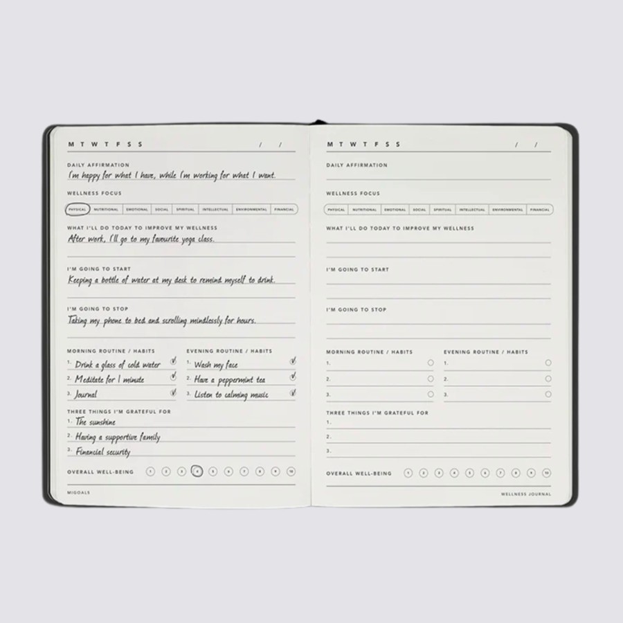Edits MiGoals Self Development | Wellness Journal - Black