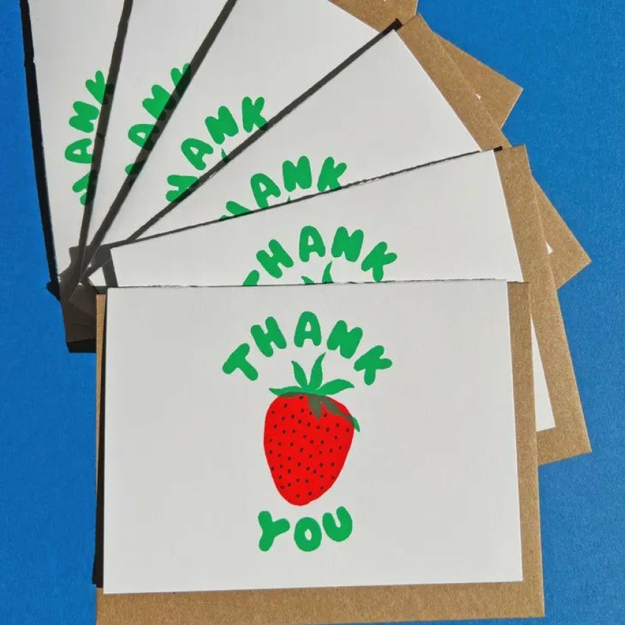 Greetings Cards Alphabet Studios Thank You Cards | Handprinted Strawberry Notecards - Set Of 6