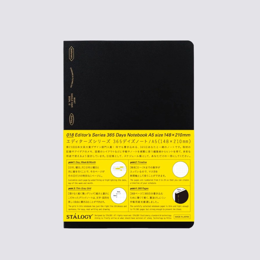 Notebooks Stalogy A5 Notebooks | 365 Days Grid Notebook - A5 / Black