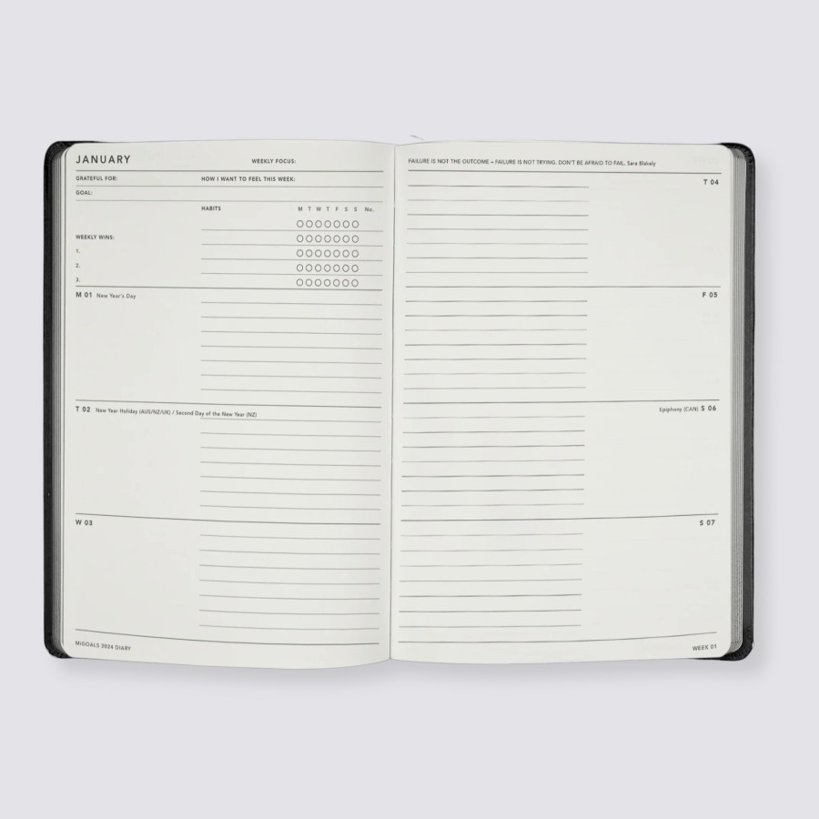 Diaries MiGoals All Dated Diaries | 2024 Weekly Spread Diary - Sand